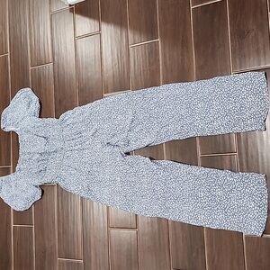 Sincerely Jules Medium Jumpsuit. Blue/White. 2 Pockets. Elastic Waist & Top